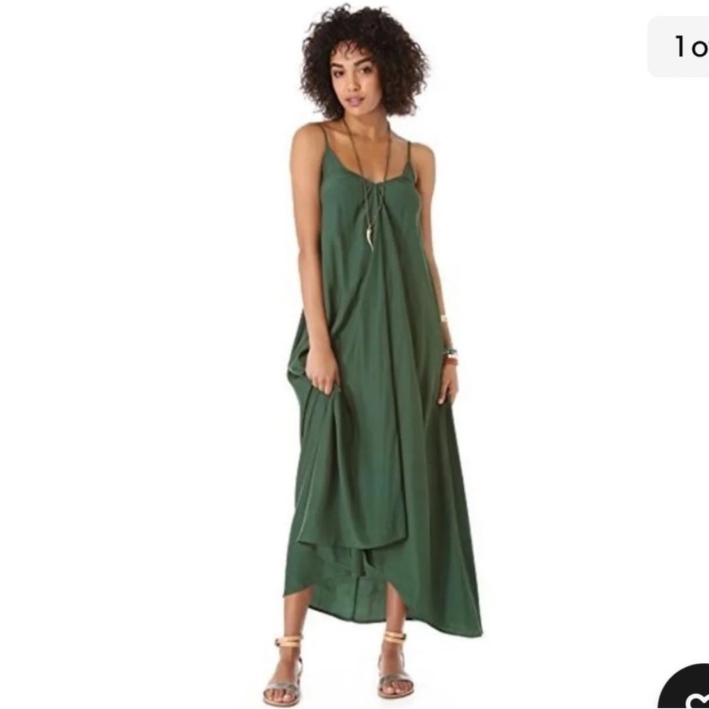 Pink Stitch Forest Green High‎ Low Hem Midi Dress Maxi Flowy Size 2 EU 34 AUS 6